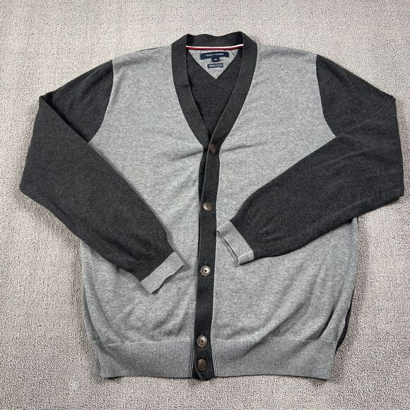 Tommy Hilfiger Cardigan Adult Large Gray Button Up Sweater Jacket Casual Men's - Picture 1 of 14